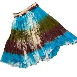 Solitaire Tie Dye Cotton Gypsy Skirt Blue Brown Boho Festival Hippie Large